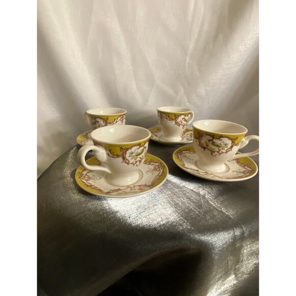 8 Piece Set of Gracie China Demi Tasse Cups with Saucers Birds Berries EUC - Picture 6 of 15